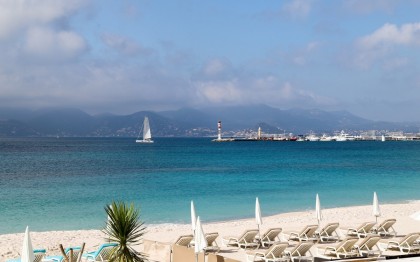 Sandy beach and turquoise sea on the French Riviera