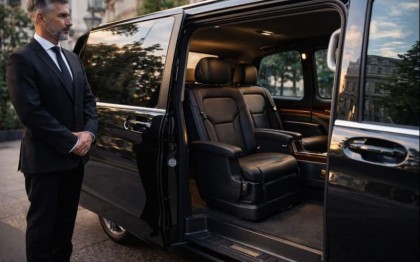 Luxury vehicle with private chauffeur for long-distance journeys