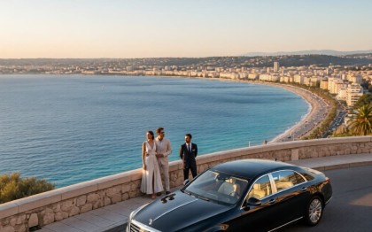 Private luxury chauffeur excursion overlooking the Bay of Angels in Nice, French Riviera